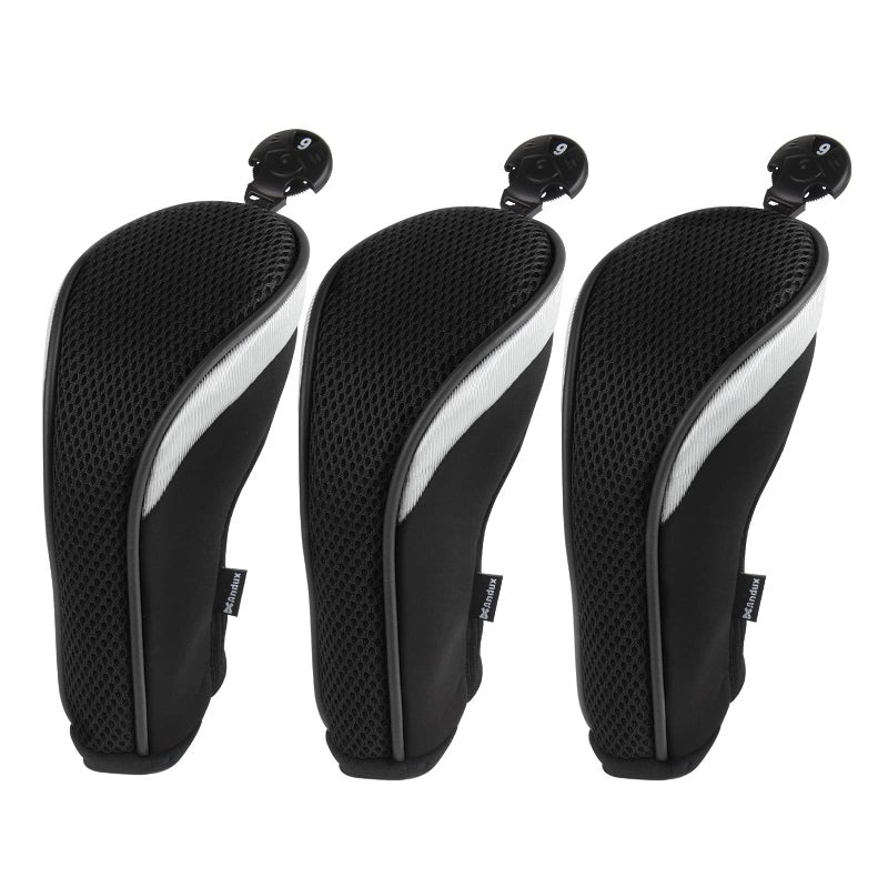 Andux Golf Hybrid Club Head Covers with Dial No. Tag Pack of 3 (All The Same Size) Black/Black - Image 1